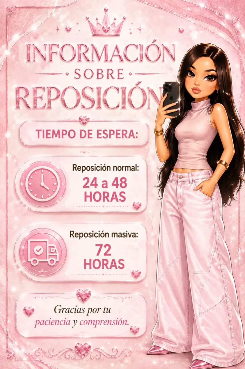 Información sobre reposiciones: reposición normal de 24 a 48 horas y reposición masiva de 72 horas